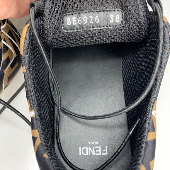 Fendi Brown/Black Zucca Logo Lycra FFreedom Lace Up Low Top Sneakers EU 38 US 8 - Picture 8 of 9